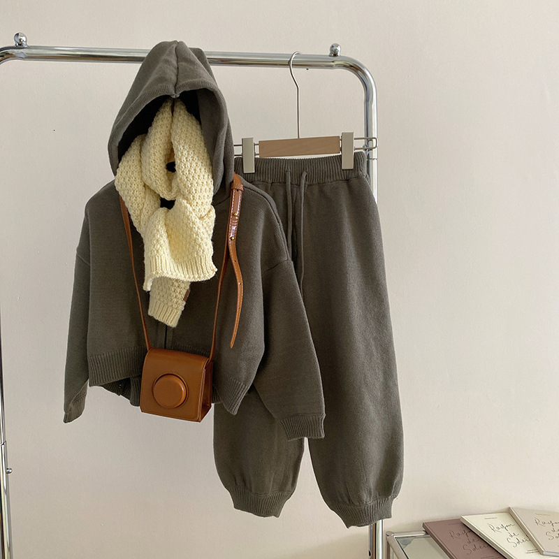 Clothing Sets Children Clothing Autumn Winter Girls Casual Sweater Set Hooded Knitted Coat and Pants Two Piece Set Korean Kids Clothes 230323