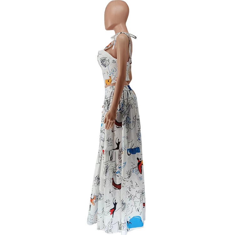 2023 dress print sleeveless skirt with high waist and large hemline s2xl