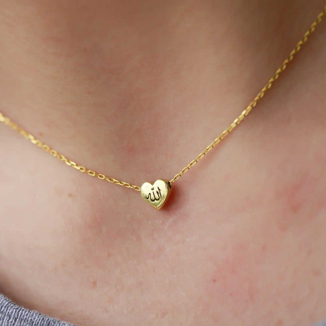 Pendant Necklaces Tiny Heart Allah Necklaces For Women Islamic Jewelry Stainless Steel Arabic Qur'an Letters Choker Gift for Muslims Collier Femm