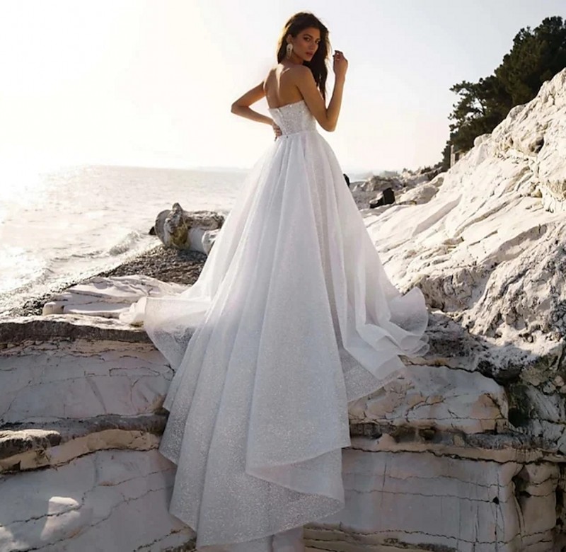 Beach Shine Wedding Dress 2023 A-Line Sleeveless Beading Sweetheart Sequined Bridal Gowns Women Summer Vestidos De Noiva Robe de Mariage