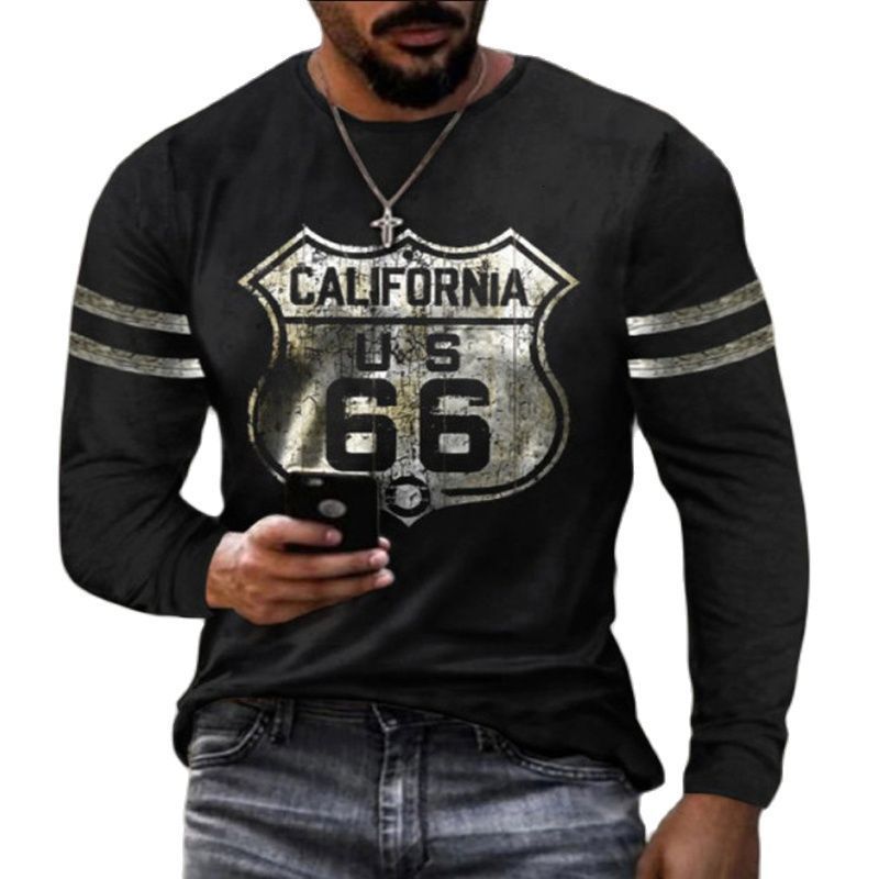 Men's T-Shirts Men's T-shirts Long Sleeve 3d Print Top Casual Cotton Vintage T Shirt Vintage Route 66 Tee Loose Sports O-neck Clothing 5xl 2