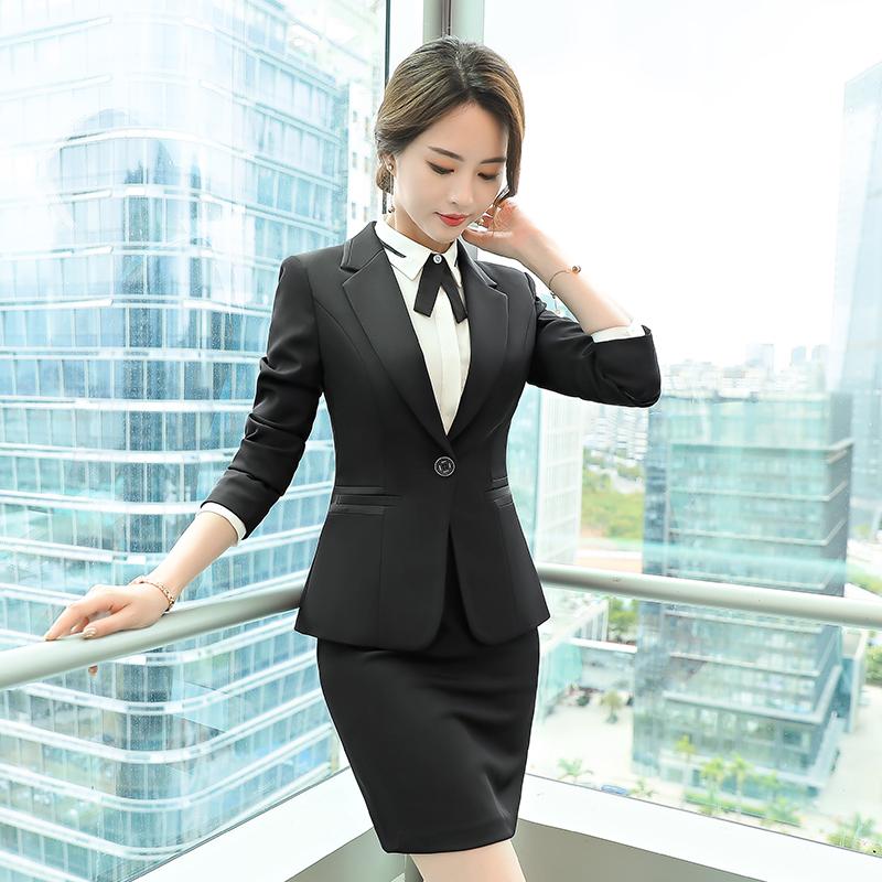 Two Piece Dress Black Elegant Formall Ladies Suit Skirts And Tops Woman Blazer Suits Jacket Clothing 2 Set Complete Office OutfitTwo