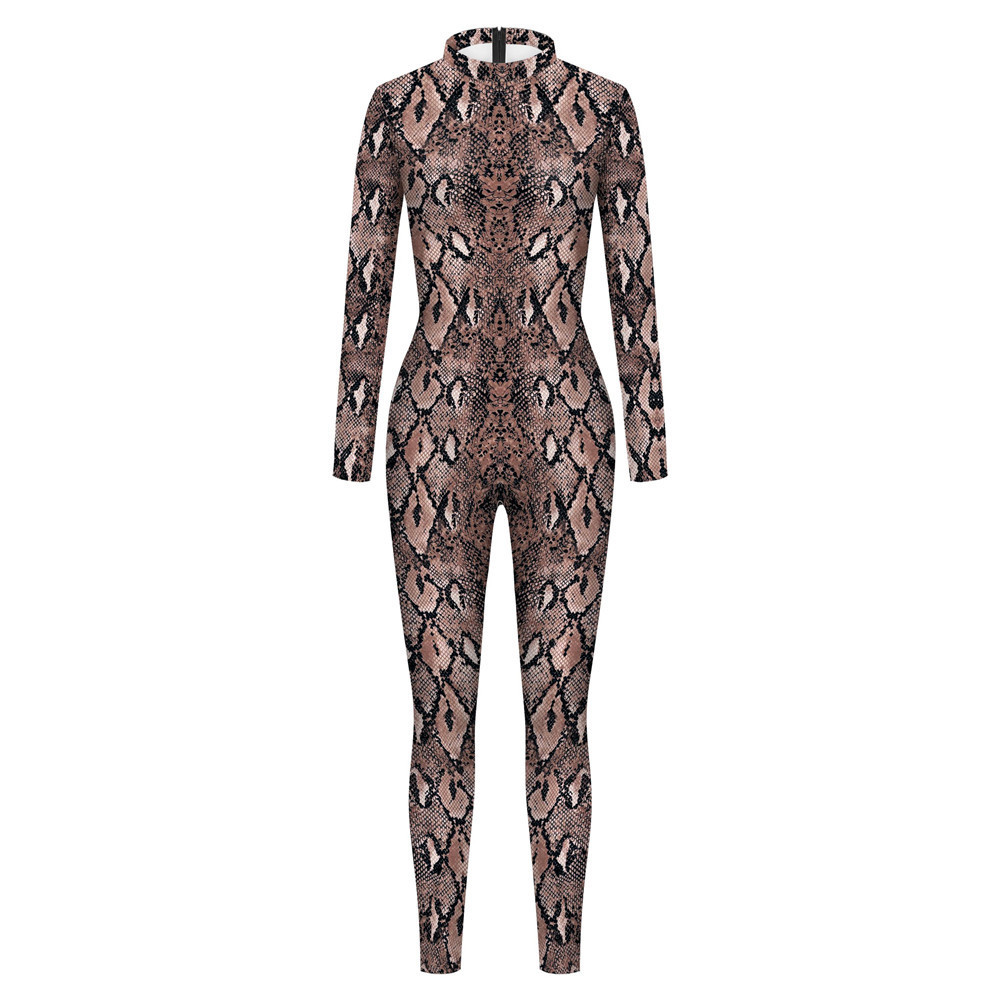 Women's Jumpsuits Rompers FCCEXIO Women's Jumpsuit Sexy Snake Printed Romper Bodycon Female Body Outfits Party Bodysuit Cosplay Costumes 230
