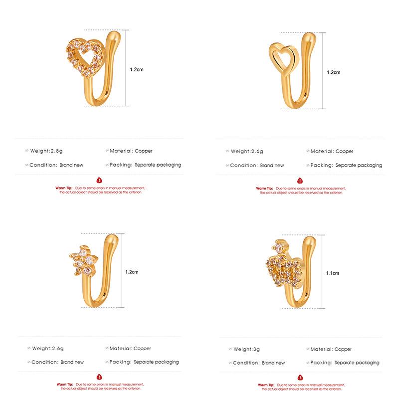 18K Gold Plated Copper Fake Nose Cuff Nose Rings For Women Crystal Non Piercing Gold Plated Clip On Nose Clip Hiphop Faux Body Jewelry Wholesale Price