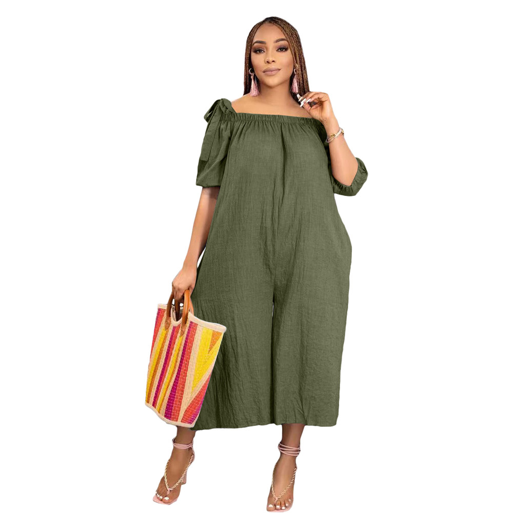 2023 Designer Summer Loose Jumpsuits Plus size 3XL Women Short Sleeve Slash Neck Rompers Fashion Solid Capris One Piece Overalls Bulk Wholesale Clothe