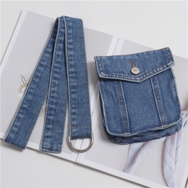Waist Bags Adjustable Denim Fabric Pack Vintage European Washed Jean band Summer Belts WIth Phone 230323