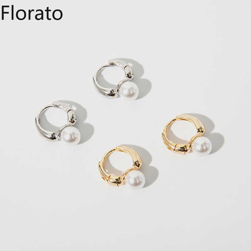 Charm S925 Sterling Silver Cute Pearl Small Hoop Earrings for Women Gold Color Eardrop Minimalist Tiny Huggies Earrings Fine Jewelry Z0323
