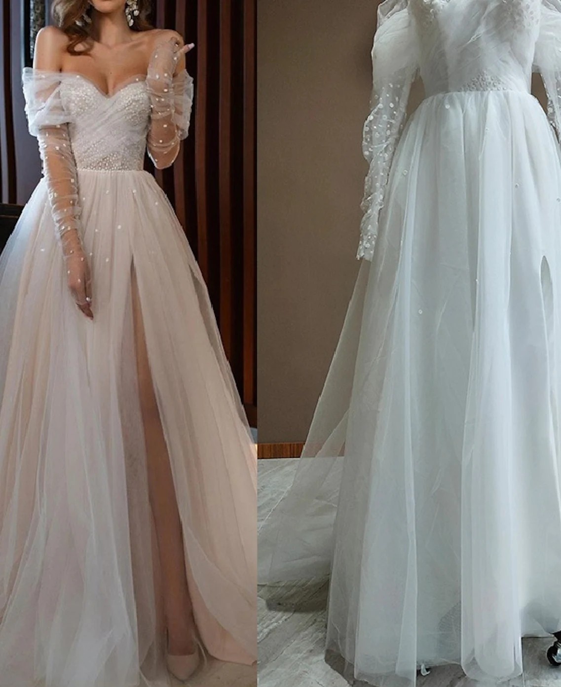 Beach Boho Wedding Dress 2023 Long Sleeve Off Shoulder Tulle Split Front Bridal Gowns Women Summer Robe de Mariage