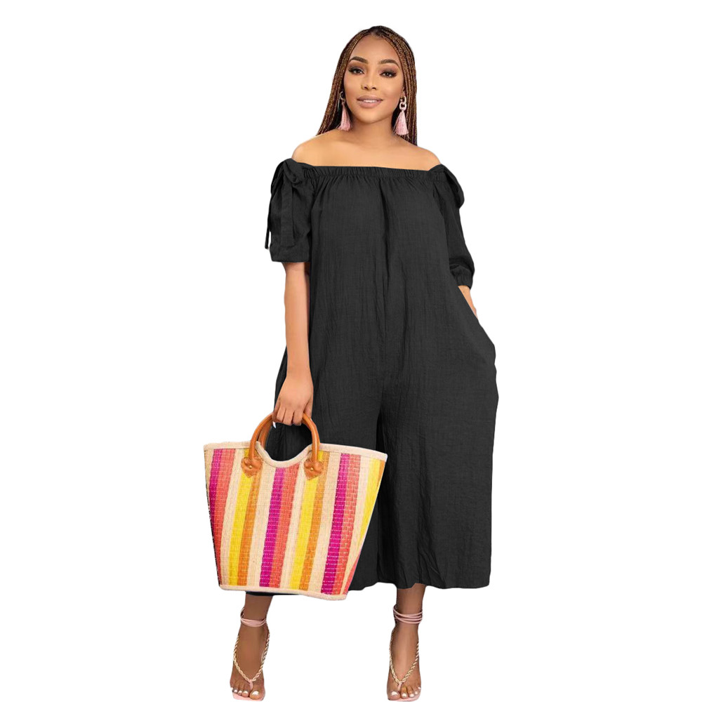 2023 Designer Summer Loose Jumpsuits Plus size 3XL Women Short Sleeve Slash Neck Rompers Fashion Solid Capris One Piece Overalls Bulk Wholesale Clothe