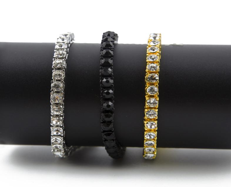 Iced Out 1 Row 5mm Rhinestones Bracelet Men Hip Hop Style Clear Simulated Diamond 789inches Tennis Bracelets Bling Bling