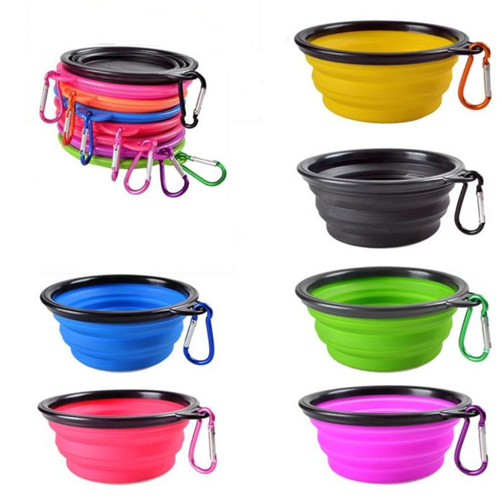Pet Dog Bowls Folding Portable Dog Food Container Silicone Pet Bowl Puppy Collapsible Bowls Pet Feeding Bowls with Climbing Buckle dh5783
