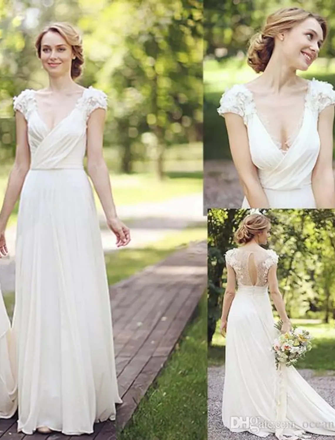 Beach Open Back Wedding Dress 2023 A-Line Cap Sleeve V Neck Lace Appliques Boho Bridal Gowns Women Summer Sexy Robe de Mariage