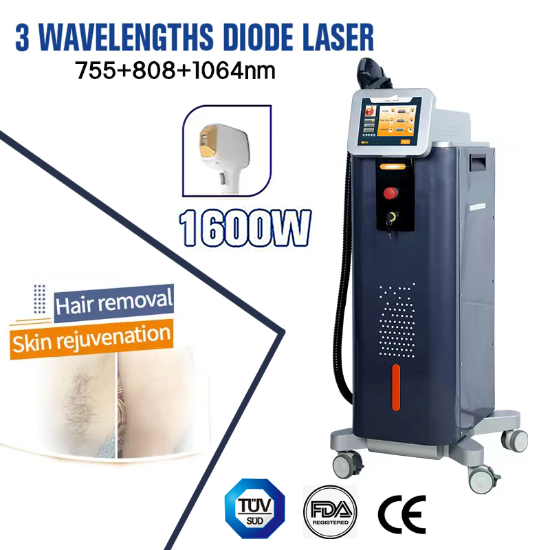 Diode Laser Machine 755nm 808nm 1064nm ICE 3 Wavelengths Diode Lazer 3500W With Good Cooling System Painless Hair Removal Device