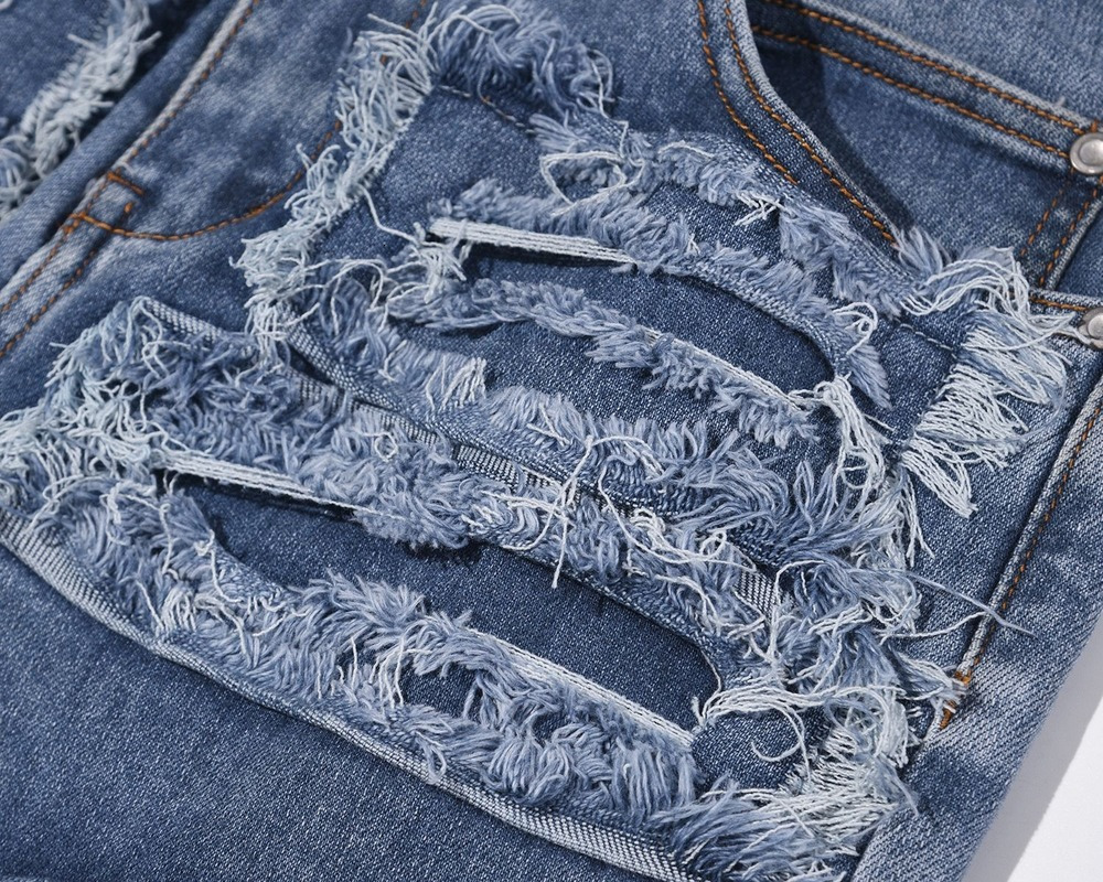 Mens Jeans Iins high street hiphop heavy industry destruction hole patch blue jeans Y2K trendy mens knife cut old trousers 230323