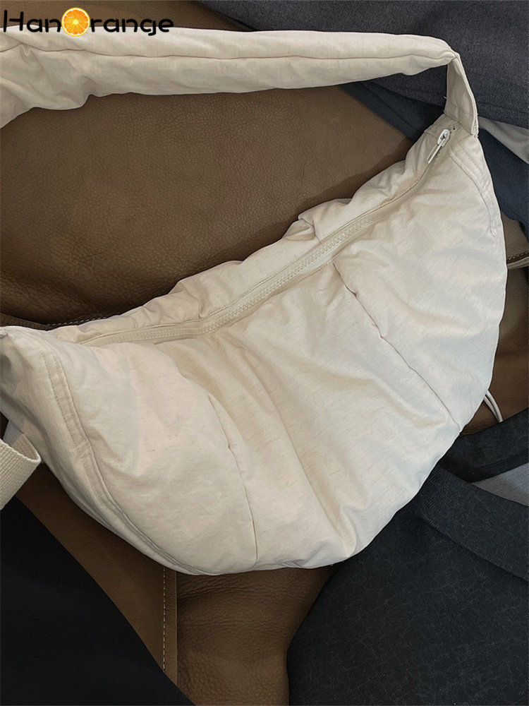 Waist Bags HanOrange 2023 Spring Cotton Linen Texture Cross Shoulder Dumpling Women Fashion Pleated Filled Crescent Female 230323