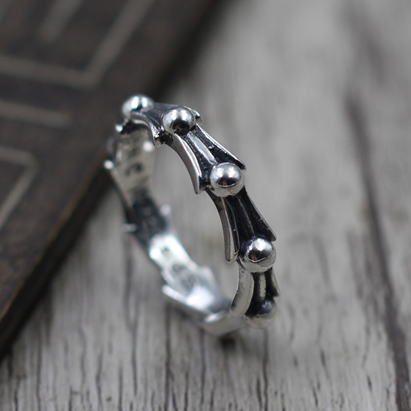 A1 S925 Sterling Silver Ring Cross Flower Letter Tail Ring Personalized Punk Style Gift for Lover