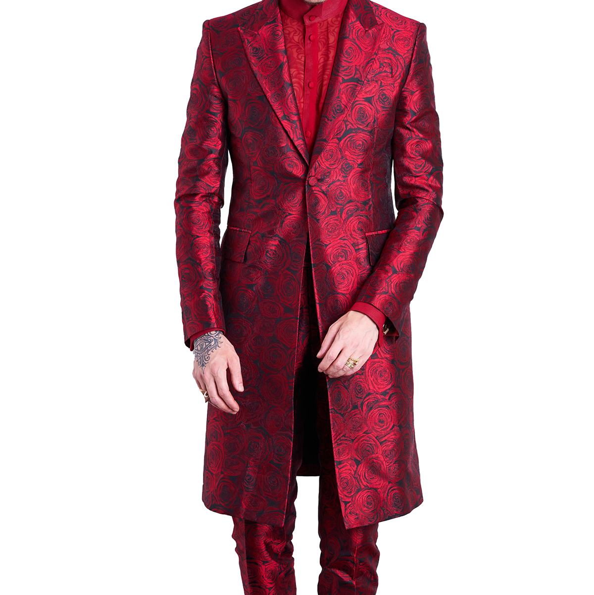 High-end Rose Flower Printing Mens Tuxedo Floral Suits Jackets Pants Wedding Party Slim Fit Men Dress Blazers Set Plus Size