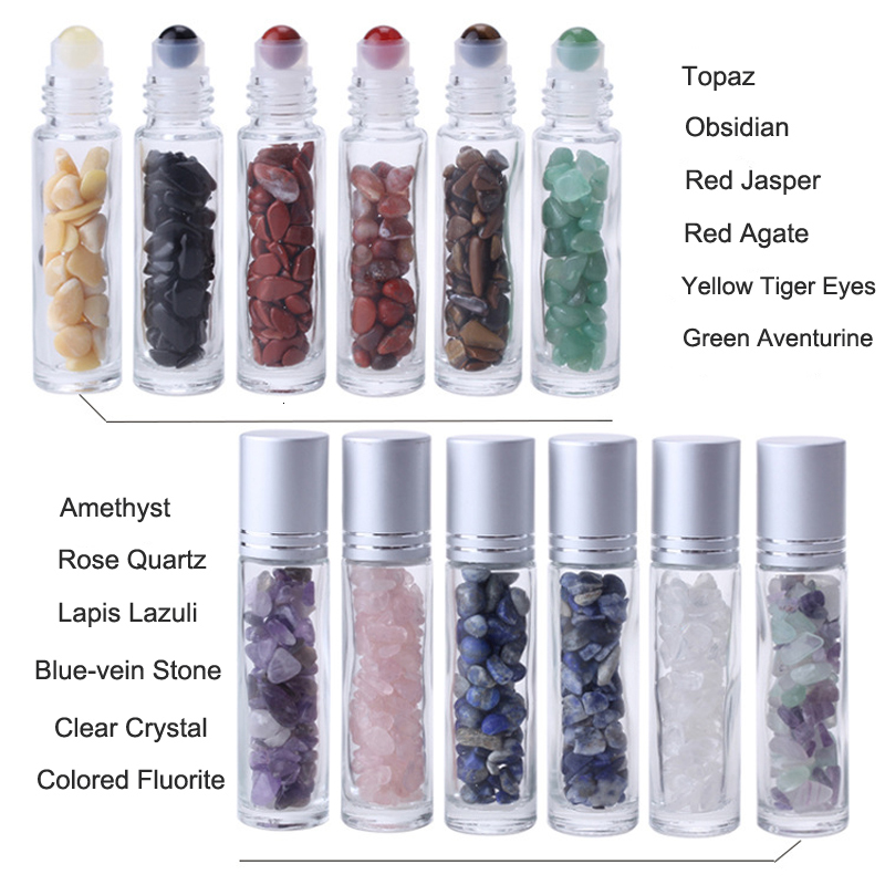 Perfume Bottle 10PCS Glass 10ml Refillable Roll On Bottles for Essential Oil Perfume Bottle Natural Stone Roller Ball Packaging Container Empty 230323