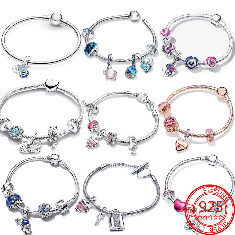 2023 New S925 Sterling Silver Women Charming Bracelet Summer New Ocean Interweaving Pink Suspending Bracelet Girl Gift