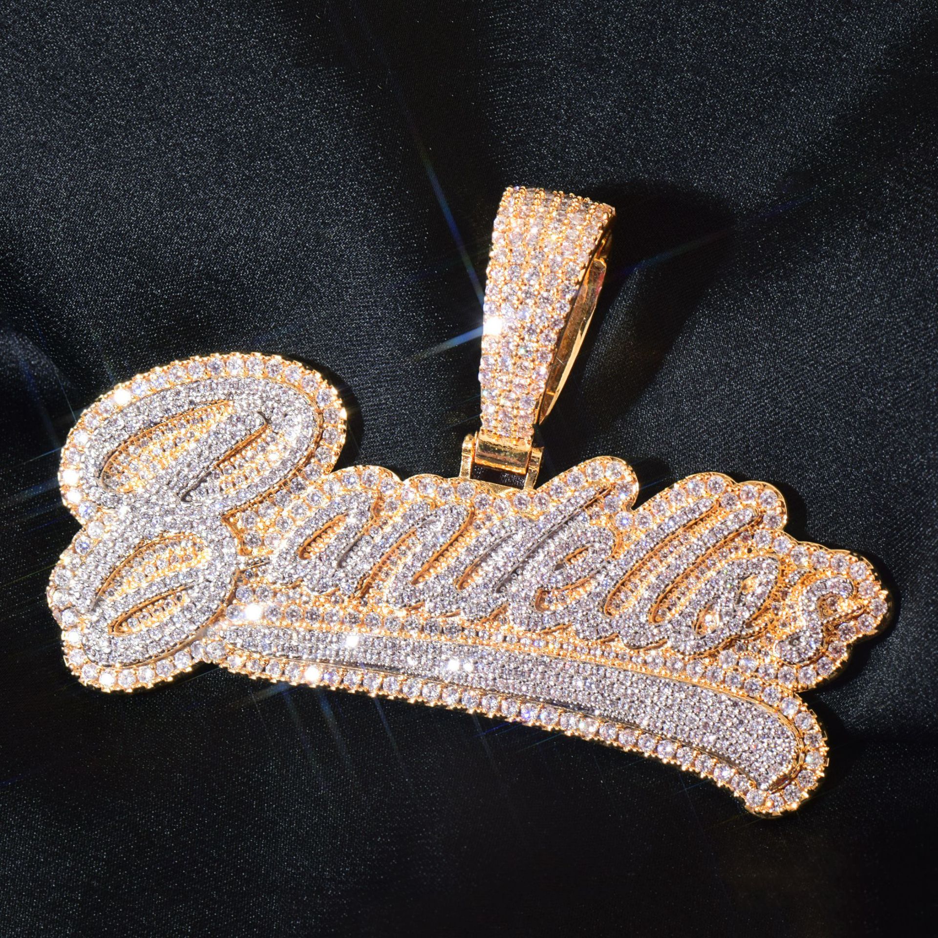 moissanite Charming Men Women DIY Custom Name Letter Necklace Gold Plated Bling CZ Cursive Letters Pendant With 3mm 24inch Rope Chain