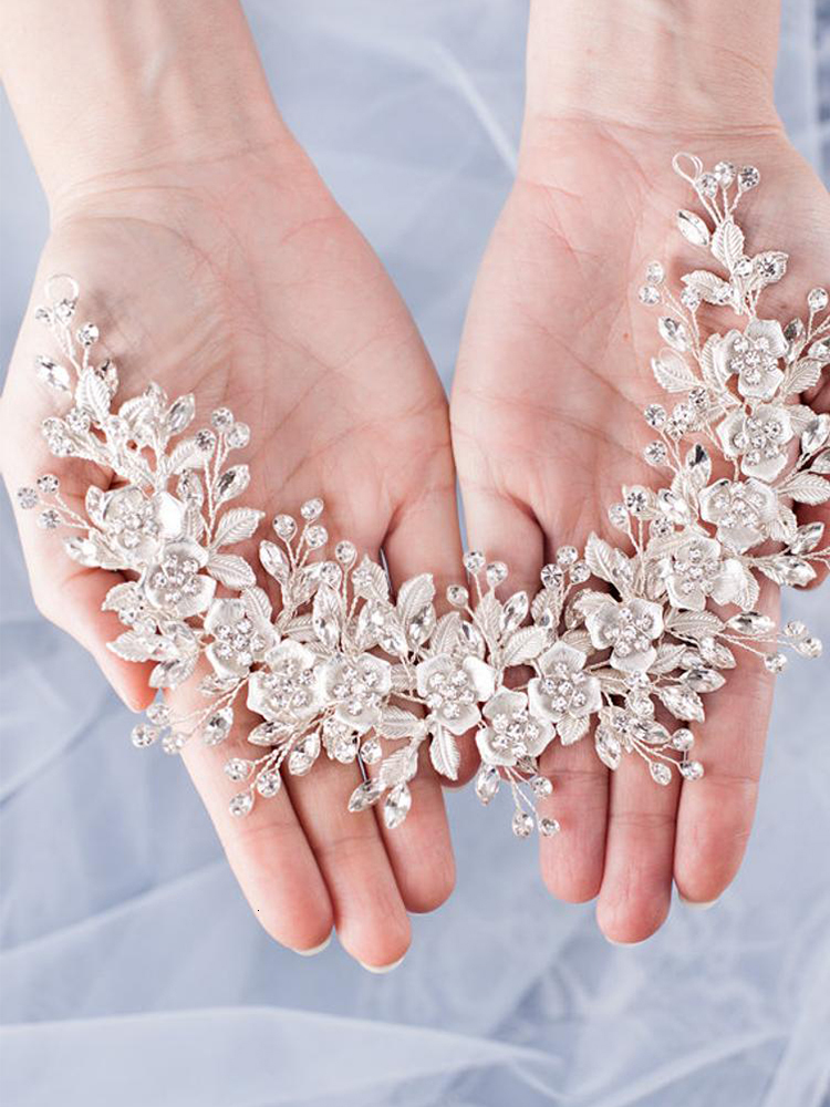 Wedding Hair Jewelry Silve rColor Bridal Flower Headband Prom Tiara Wedding Hair Accessories Bride Handmade Hair ornaments Female Crystal Headdress 23
