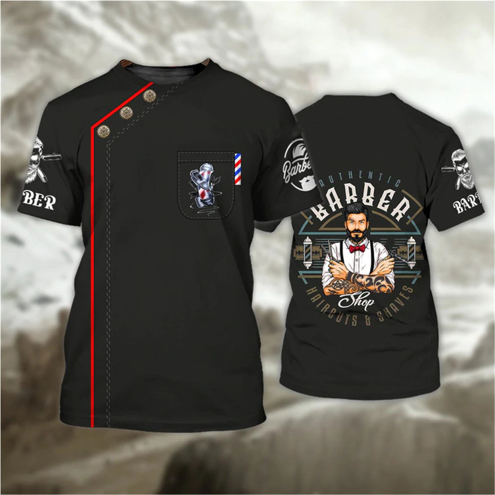 Mens Polos Barber Shop Shirt Mens TShirts 3D Printed Custom Mens Clothing ONeck Oversized Short Sleeve Tops Cool Punk Streetwear 230323