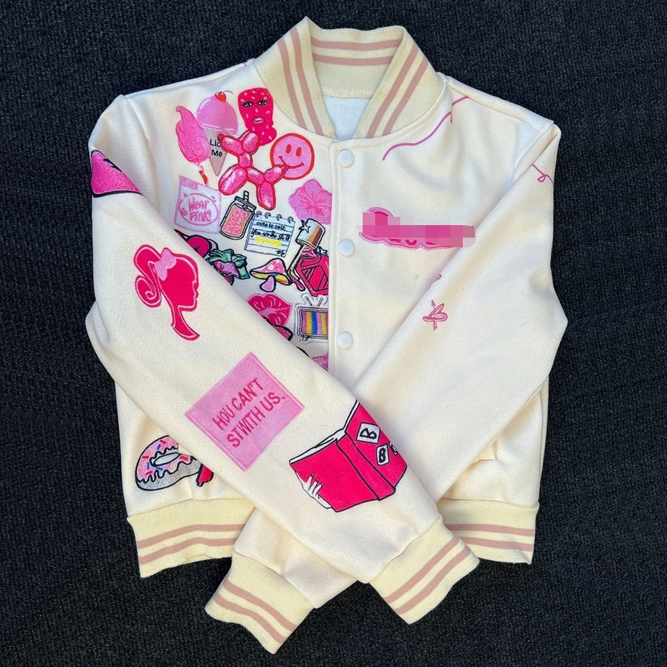 Women's Jackets Baseball Women Spring Fleece Print Streetwear 2023 Chic Coat Wool Letterman Mean Girls Burn Book Varsity 230323