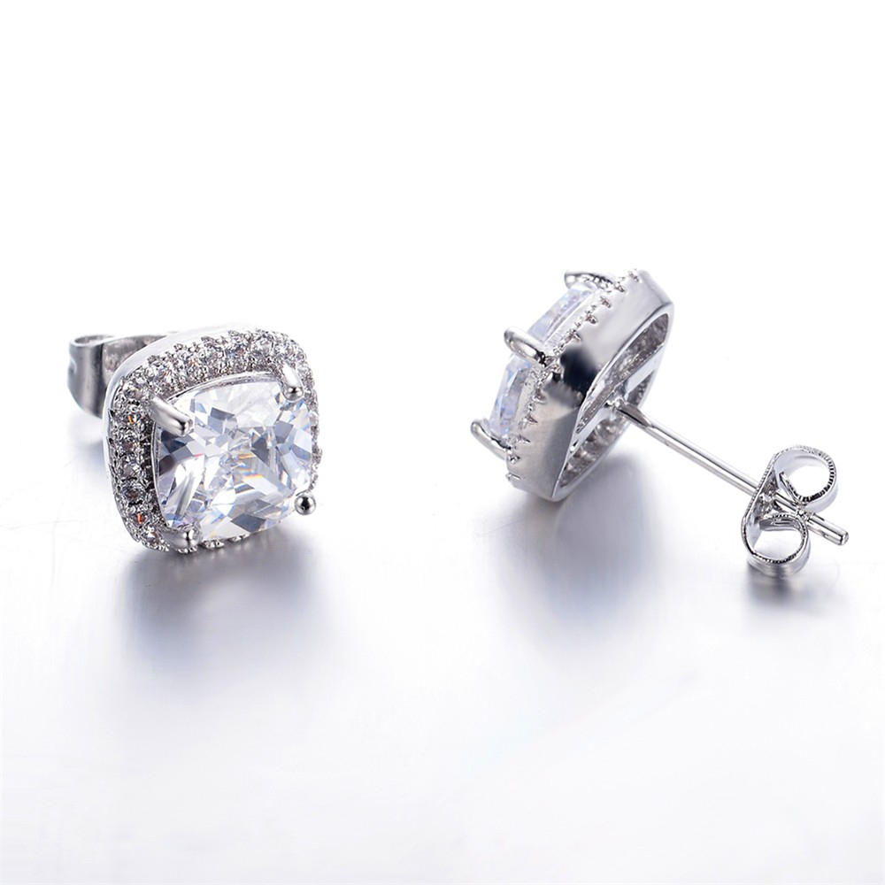 Luxury Female Simulated Diamond Fashion 925 Silver pink Yellow White Vintage Double Stud Earrings For Women