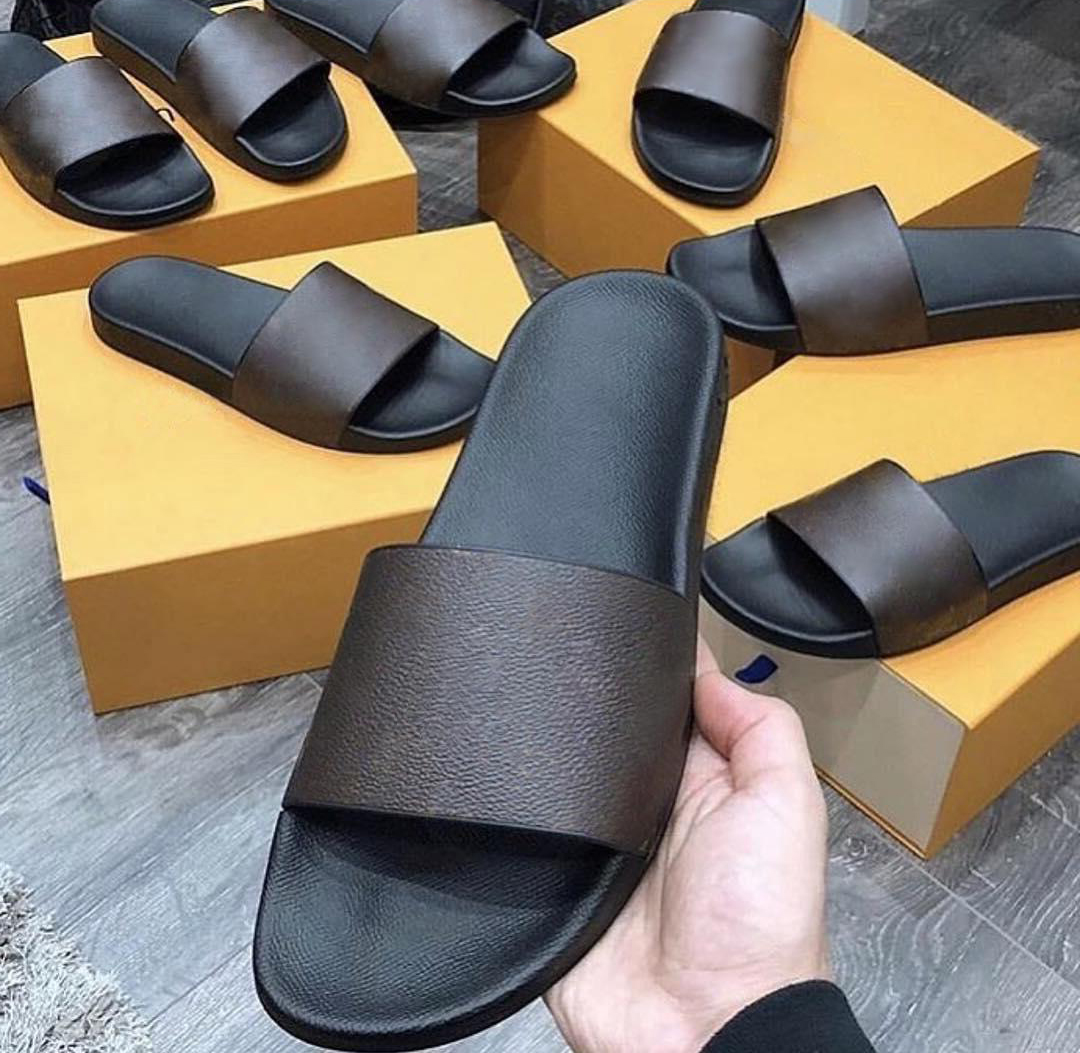 

HOT WATER FRONT Women Men Slide Sandals Designer Shoes Luxury Brand Slide Summer Fashion Wide Black Flat Slippery Thick Fashion Beach Sandals Slipper Flip Flops, With box