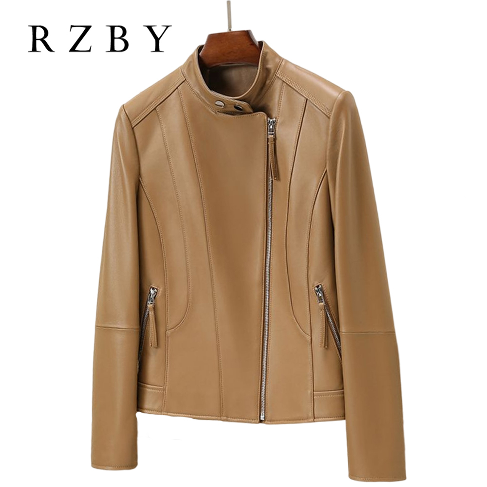 Women's Jackets Spring Women Genuine Leather Jacket Trench Coats Zipper Sheepskin Coat Elegant Biker Outerwear 230324