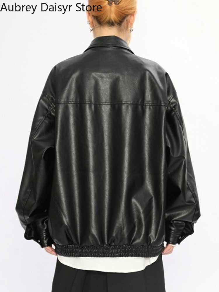 Women's Jackets Streetwear Loose Black Leather Women Punk Fashion Trend Biker Zipper High Street Vintage Chic Coat 230324