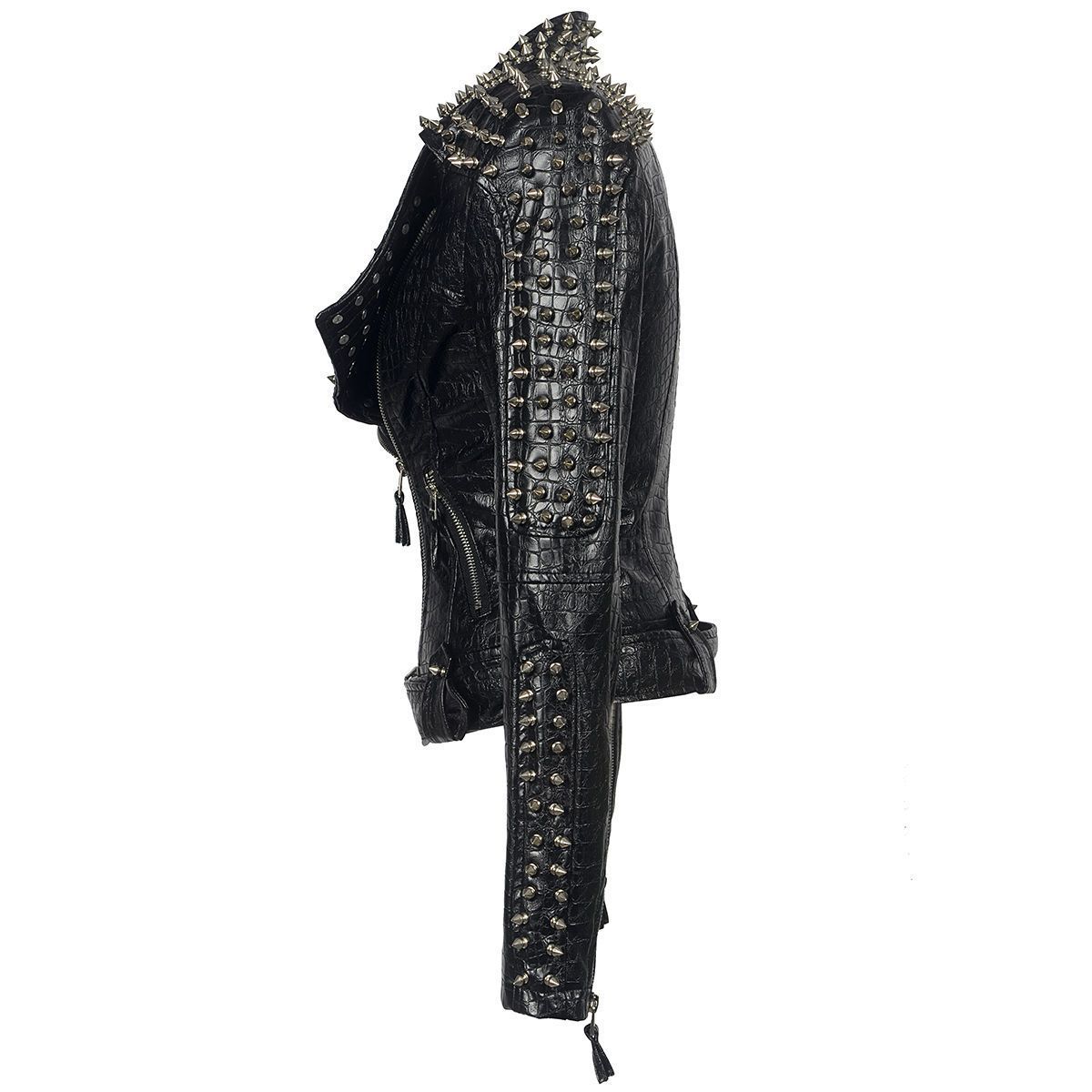 Women's Jackets Spring Street Trendy Hip Hop Women Fashion Zipper Rivet Vneck PU Leather Jacket Slim Long Sleeve Coat Lady Clothing Outerwear 230