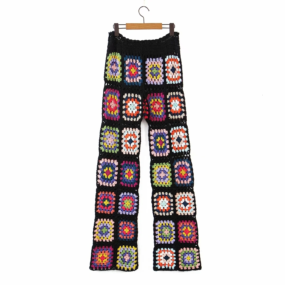 Women's Pants s Maxdutti Trouser Ins Fashion Blogger Vintage HnadMade Knitted Pant Holiday Loose Pantalones Mujer Pantalon Femme 230323