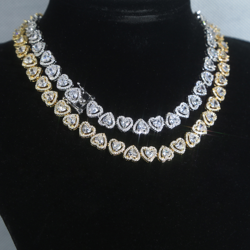 Heart Tennis Chain Choker Necklace Micro Paved Iced Out Bling Cubic Zirconia Luxury Heart Shaped Lovely Charm Short Necklace