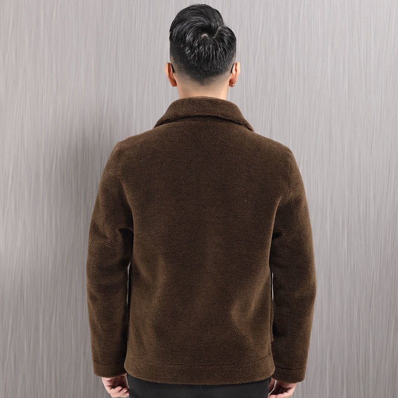 Men's Leather Faux Winter Fur Woolen Coat Men Turn Down Collar Button Fashion Warm Casual Jacket Outwear Thickening Overcoat 230324