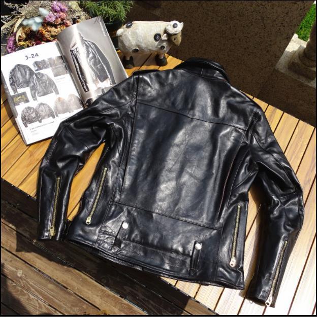 Men's Leather Faux Retro Classic Rider Genuine leather jacketCool J24 Italy tanned horsehide coatTea core cloth 230324