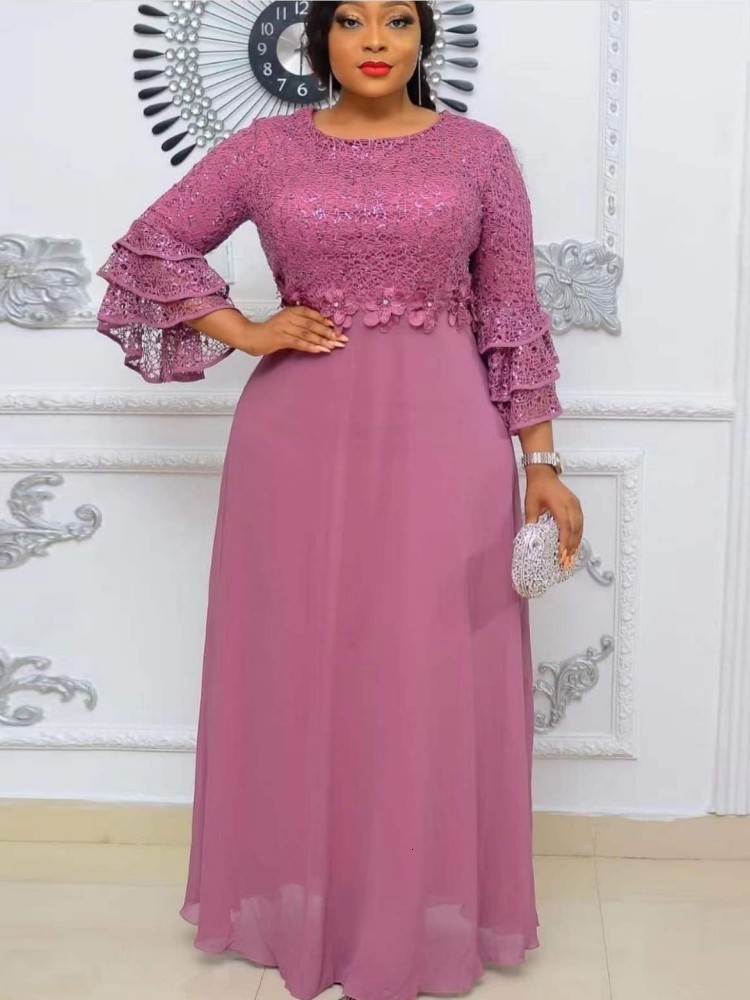 Ethnic Clothing African Party Dresses For Women Dashiki Ankara Lace Chiffon Wedding Evening Gowns Elegant Turkey Muslim Kaftan Maxi Dress 230324