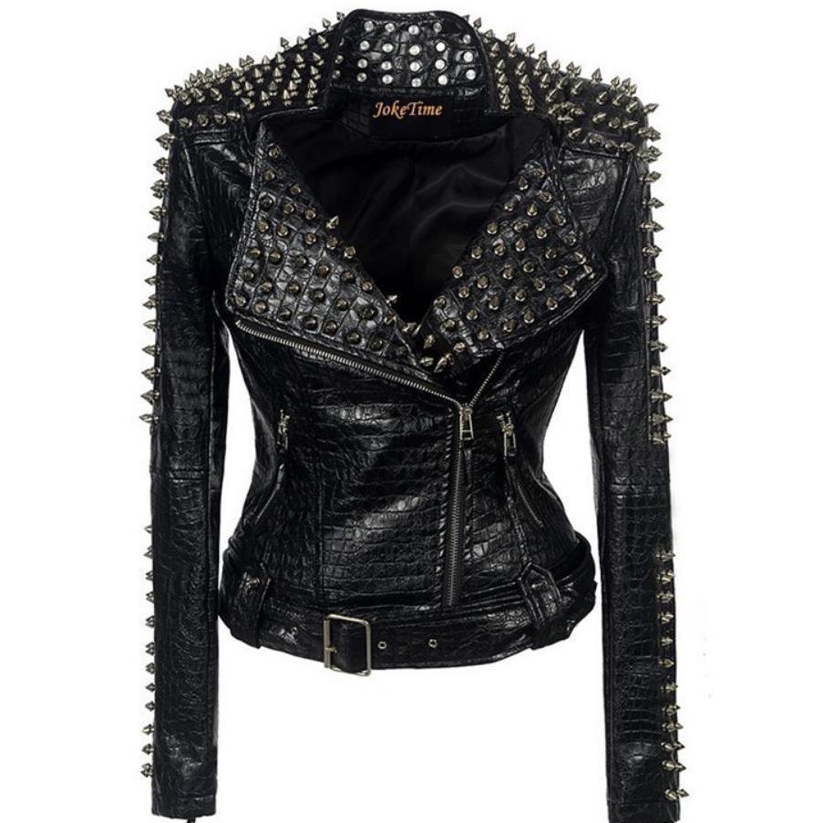 Women's Jackets Spring Street Trendy Hip Hop Women Fashion Zipper Rivet Vneck PU Leather Jacket Slim Long Sleeve Coat Lady Clothing Outerwear 230