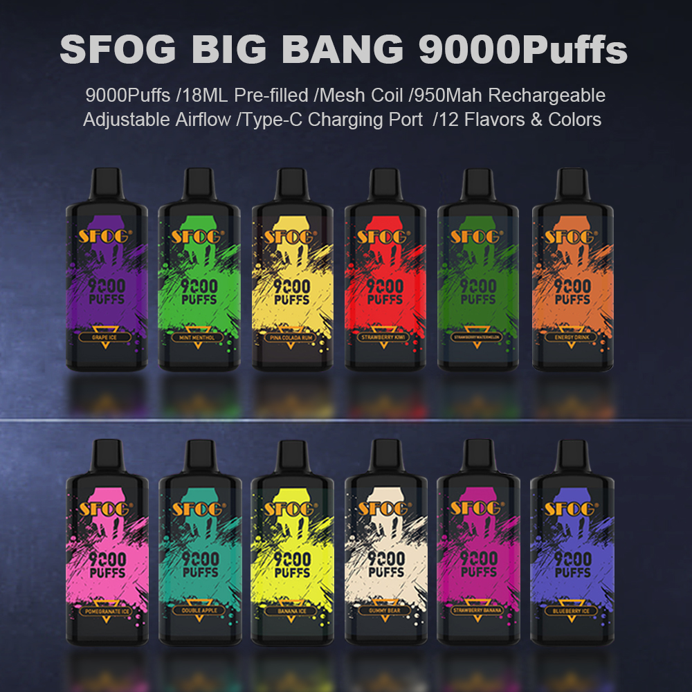 SFOG big bang 9000 puffs new disposable vape device 12 flavors e cigarette 18ml pod mesh coil vapes box ecig puff vape pen rechargeable disposable cigarette vapor pens
SFOG big bang 9000 puffs new disposable vape device 12 flavors e cigarette 18ml pod mesh coil vapes box ecig puff vape pen rechargeable disposable cigarette vapor pens