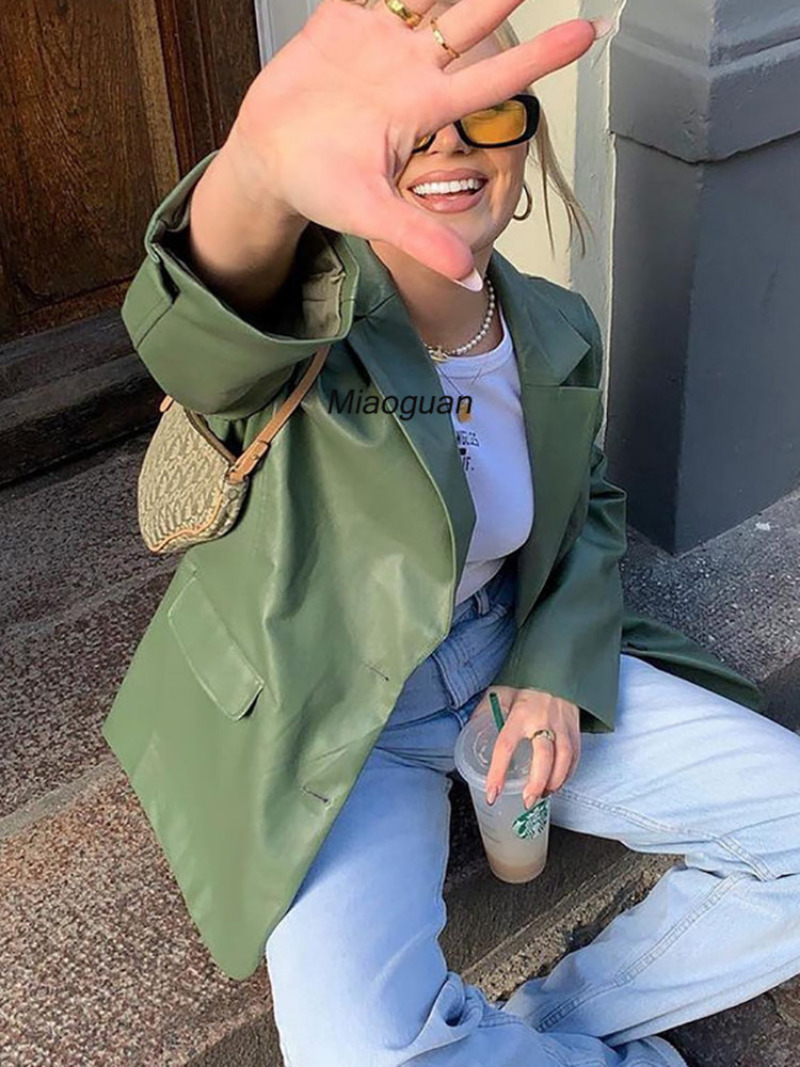 Women's Jackets Casual Black PU Leather Blazer Jacket Y2K Motorcycle Jacket's Autumn Winter High Street Cardigans Warm Suit Coats 230324