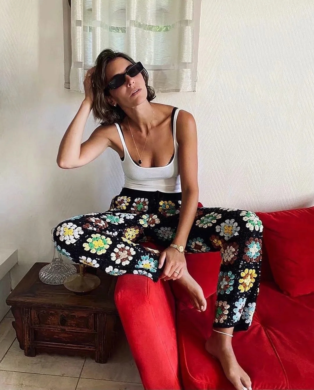 Women's Pants s Maxdutti Trouser Ins Fashion Blogger Vintage HnadMade Knitted Pant Holiday Loose Pantalones Mujer Pantalon Femme 230323