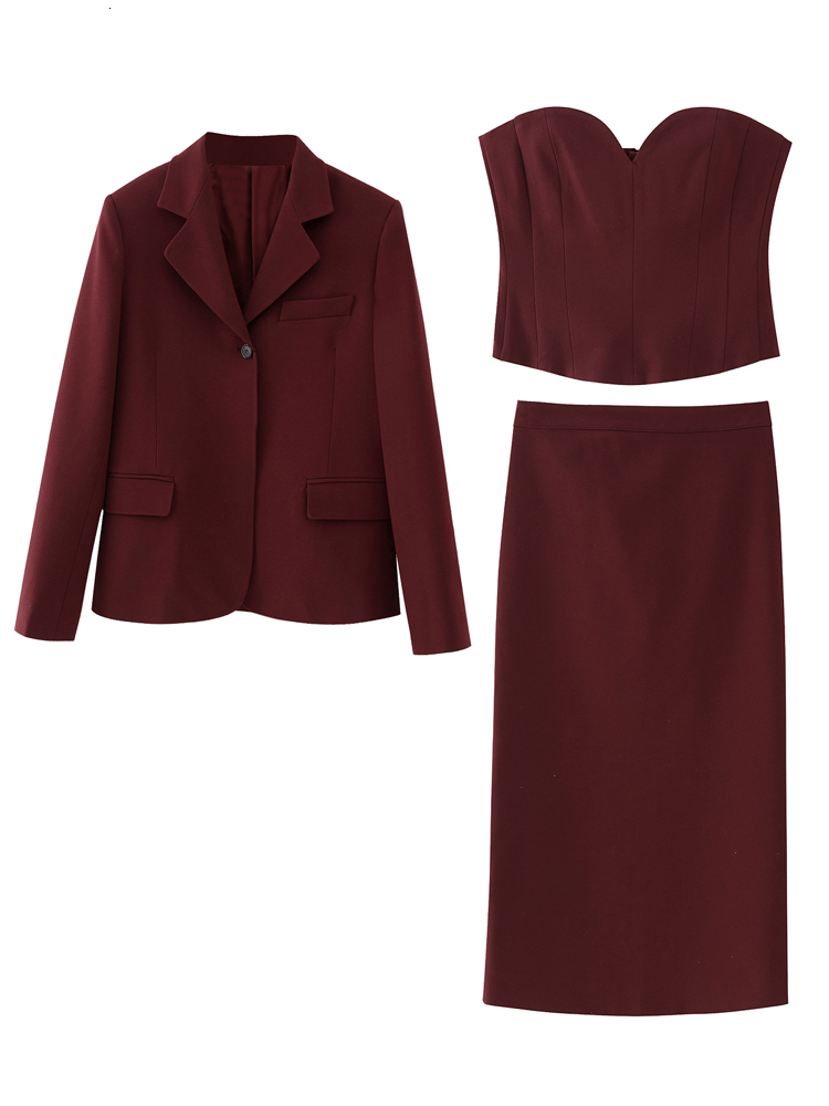 Two Piece Dres 3 piece set Blazer corset Midi Skirt 2023 Summer Fall Office lady Sweetheart neckline crop tops suit Elegant INKEO 3O035 230324