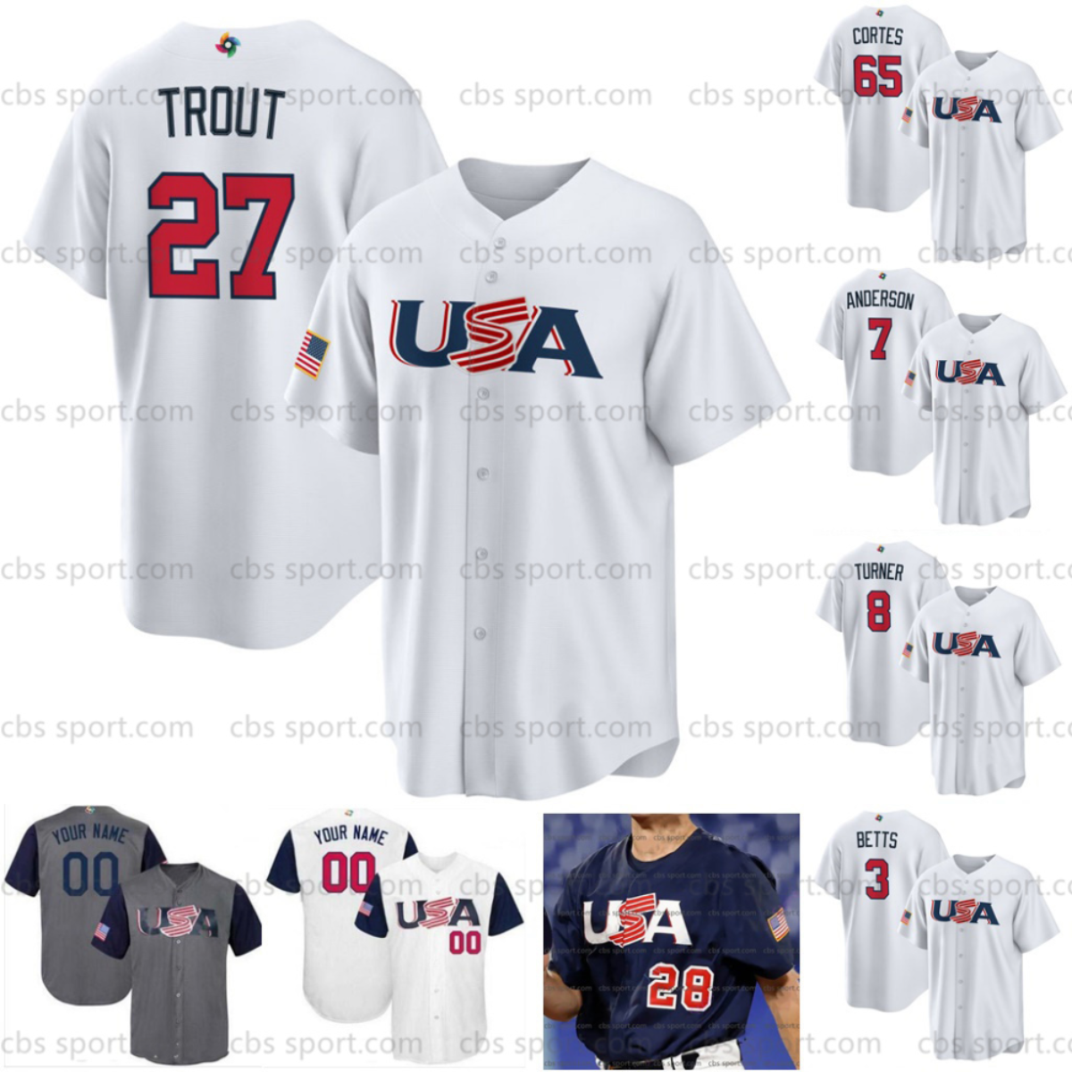 Baseball Jerseys Team USA 2023 Baseball WBC Jersey Classic Mike Trout Bobby Witt JrJ effM cNeilN olanA renadoN estorC ortesT reaT urnerC laytonK ershawR ealmutoS c