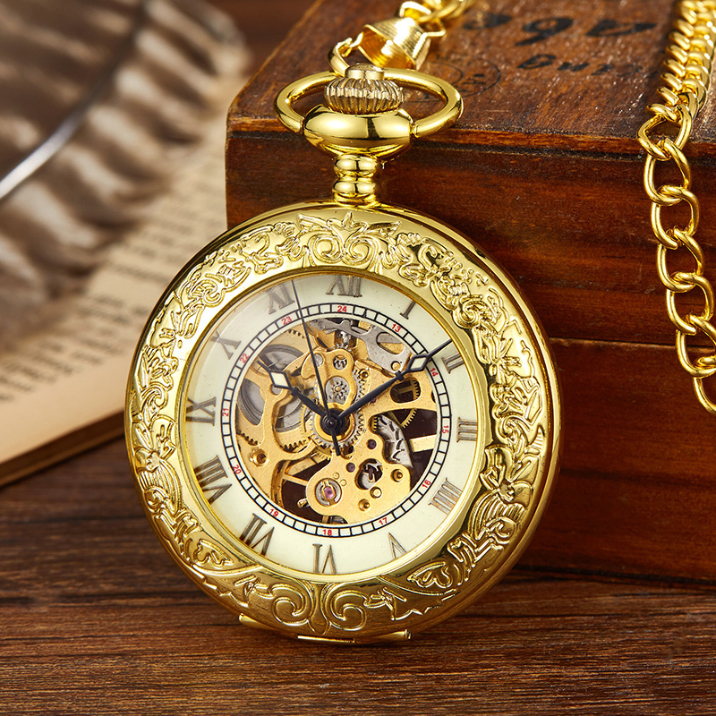 Pocket Watches Vintage Gold Bronze Mechanical Pocket Watch Hand Winding Skeleton Roman Numerals Dial Fob Chain Clock for Men Drop 230324
Pocket Watches Vintage Gold Bronze Mechanical Pocket Watch Hand Winding Skeleton Roman Numerals Dial Fob Chain Clock for Men Drop 230324
