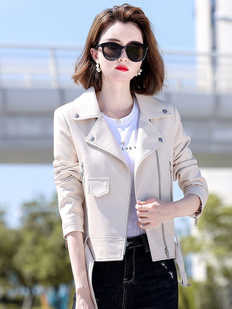 Women's Jackets Women Biker Leather Spring Autumn Fashion Cool Motor Style Suit Collar Sheepskin Short Coat Slim Split 230324