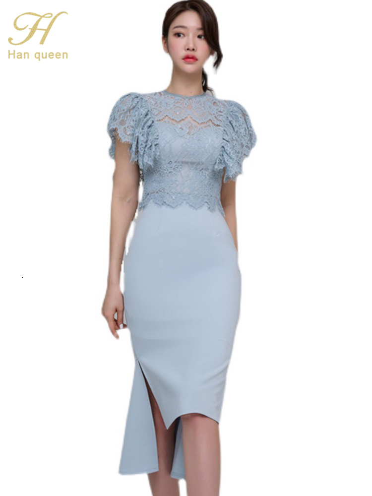 Two Piece Dress H Han Queen s Summer Women Casual 2 Pieces Set Lace Tops Simple Irregular Sheath Skirt Korean Profession Skirts Suits 230324