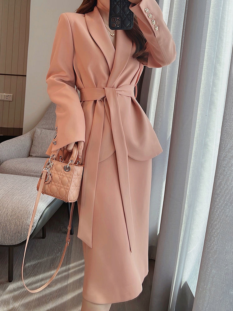 Two Piece Dres's Fashion Highend Professional Blazer Coat Twopiece Korean Spring Fall Elegant Suit Jacket Skirt Set Female Casual 230324