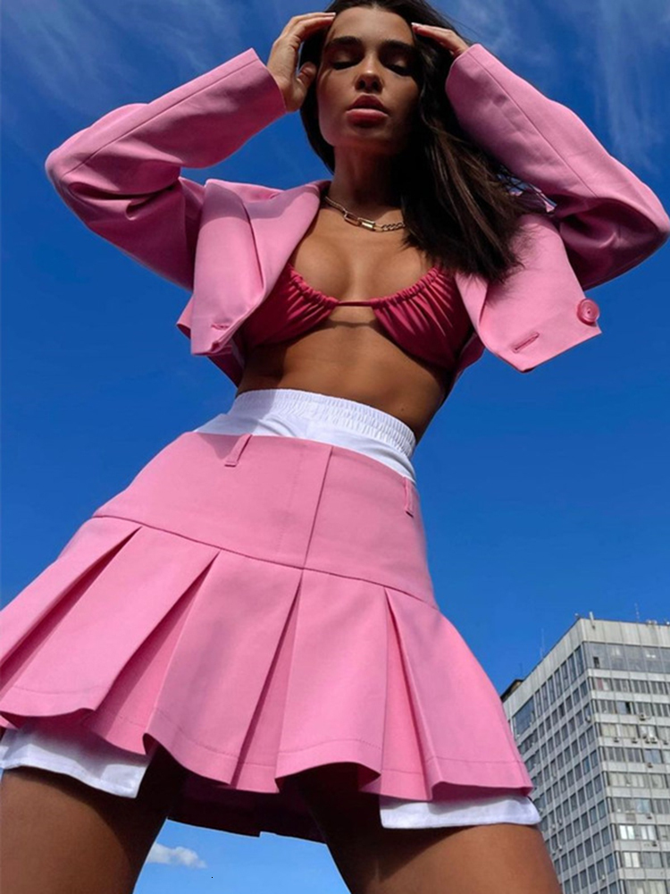 Two Piece Dress WeiYao Elegant Korean Fashion Blazer Suit Sets Sexy Outfit Matching Long Sleeve and Skirt Set Clothes 230324