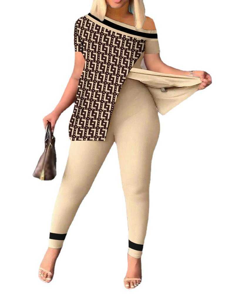Women Designers Clothes 2023 spring and summer Variety printing new women's two-piece irregular fashion pants set S-3XL