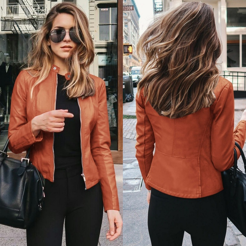 Women's Jackets Autumn and winter women's Europe America style street fashion PU leather shortstyle small jacket Multicolor optional 230324